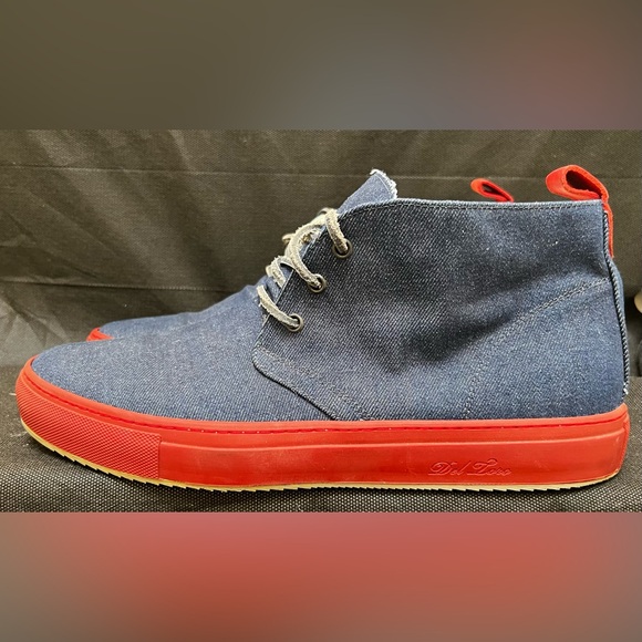 Del Toro Red Leather & Blue Denim chukka boots - Picture 2 of 6